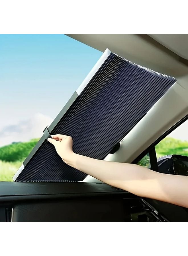 Black Automatic Retractable Car Sunshade Easy Install UV Resistant Heat Insulating - Image 1